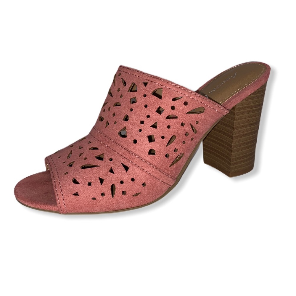 American Eagle perforated suede peep toe heels